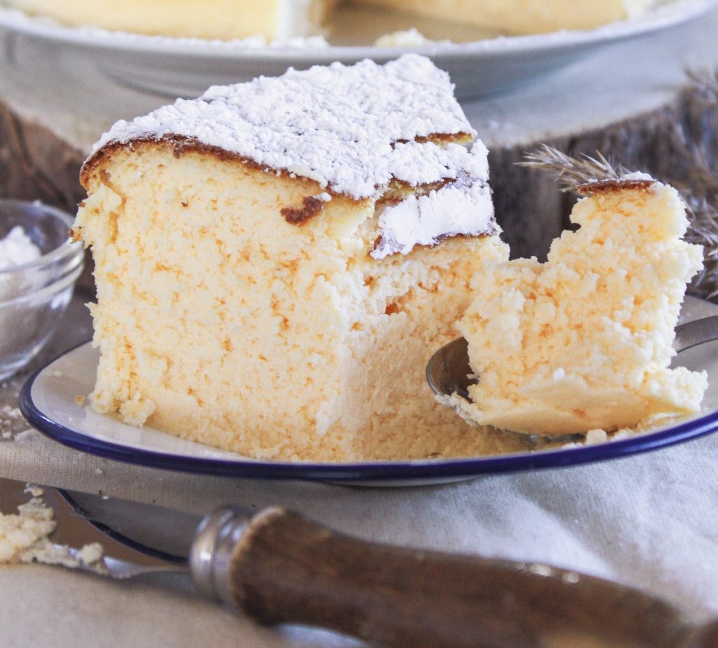 Tarta de queso japonesa ultra esponjosa espolvoreada con az&uacute;car glas estilo nube Soulfood