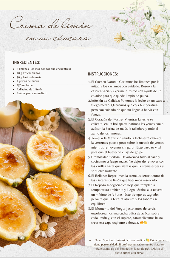 Página de ejemplo del ebook: receta de crema de limón en su cáscara