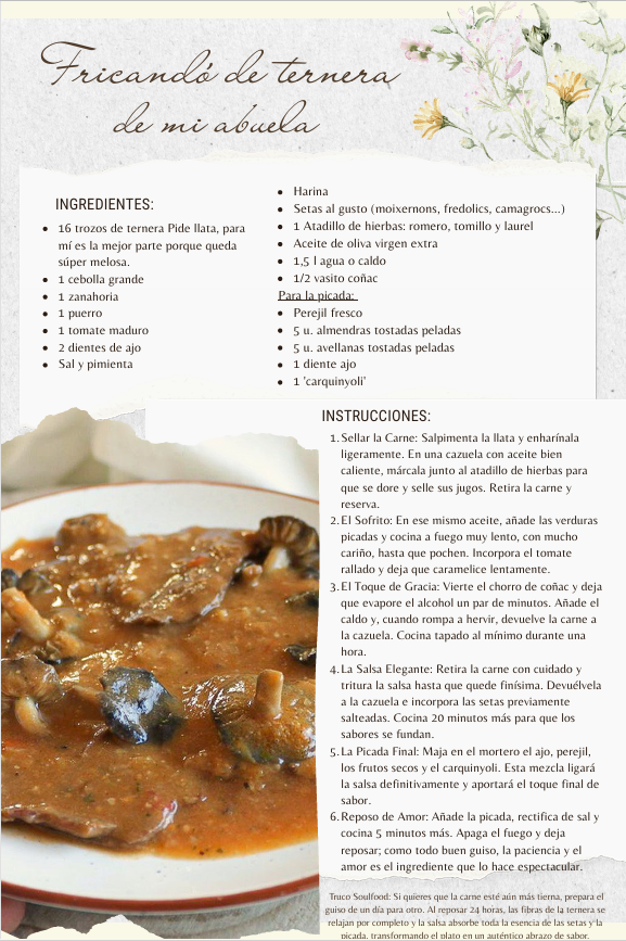 Página de ejemplo del ebook: receta de fricandó de ternera de mi abuela