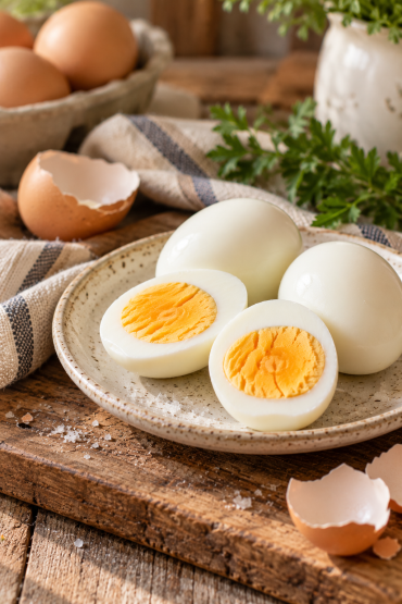 Huevos cocidos rústicos con hierbas y sal