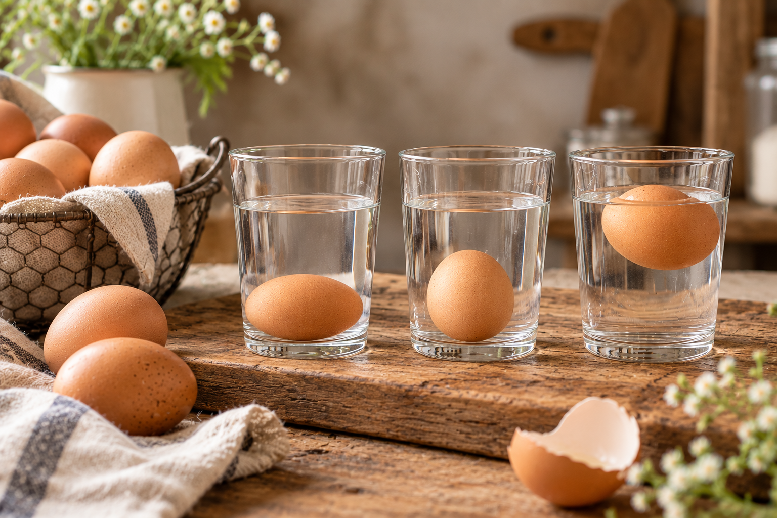 Prueba del agua para comprobar la frescura de los huevos